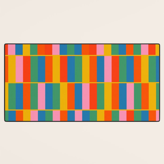 Long Blocks Colourful Geometric Check Pattern in Rainbow Pop Colors Desk Mat Gallery Image 3