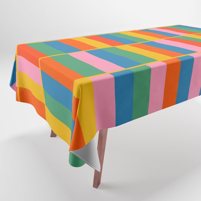 Long Blocks Colourful Geometric Check Pattern in Rainbow Pop Colors Tablecloth Gallery Image 1