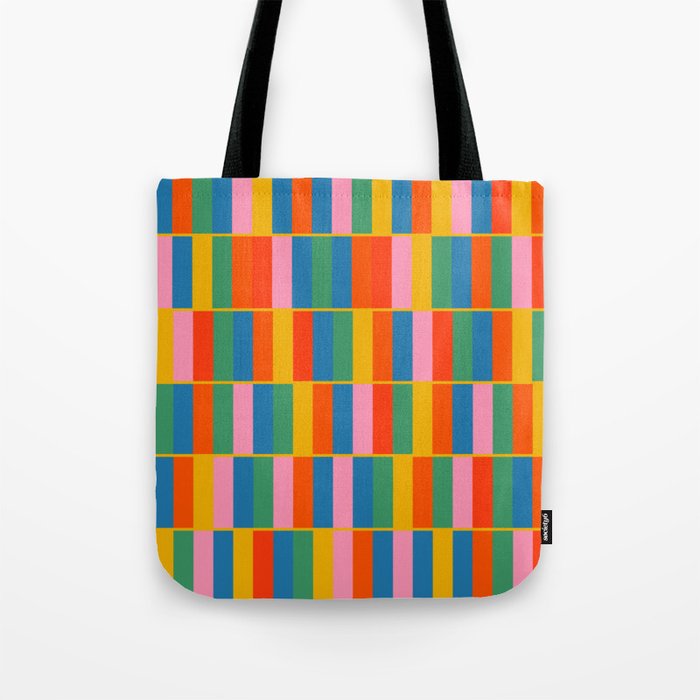 Long Blocks Colourful Geometric Check Pattern in Rainbow Pop Colors Tote Bag Gallery Image 1