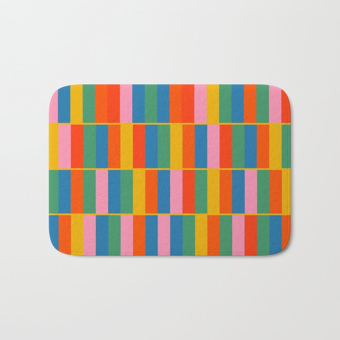Long Blocks Colourful Geometric Check Pattern in Rainbow Pop Colors Bath Mat Gallery Image 1