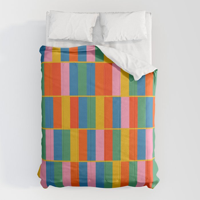 Long Blocks Colourful Geometric Check Pattern in Rainbow Pop Colors Comforter Gallery Image 6