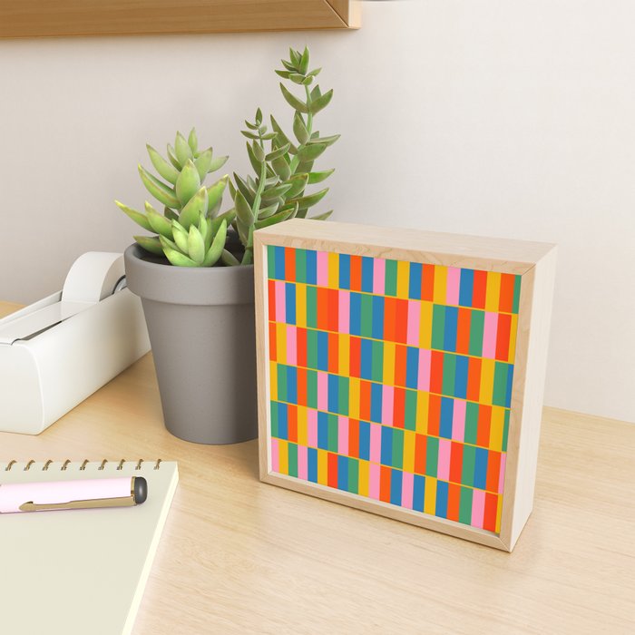 Long Blocks Colourful Geometric Check Pattern in Rainbow Pop Colors Mini Art Print Gallery Image 2