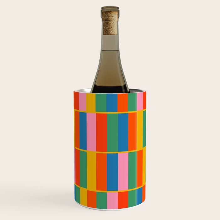 Long Blocks Colourful Geometric Check Pattern in Rainbow Pop Colors Wine Chiller Gallery Image 3