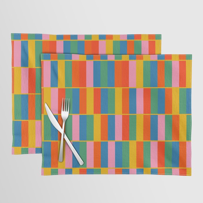 Long Blocks Colourful Geometric Check Pattern in Rainbow Pop Colors Placemat Gallery Image 1