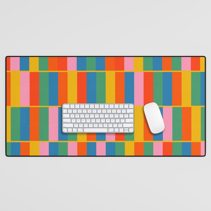 Long Blocks Colourful Geometric Check Pattern in Rainbow Pop Colors Desk Mat Gallery Image 1