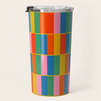 Long Blocks Colourful Geometric Check Pattern in Rainbow Pop Colors Travel Mug Gallery Image 3