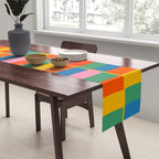 Long Blocks Colourful Geometric Check Pattern in Rainbow Pop Colors Table Runner Gallery Image 2