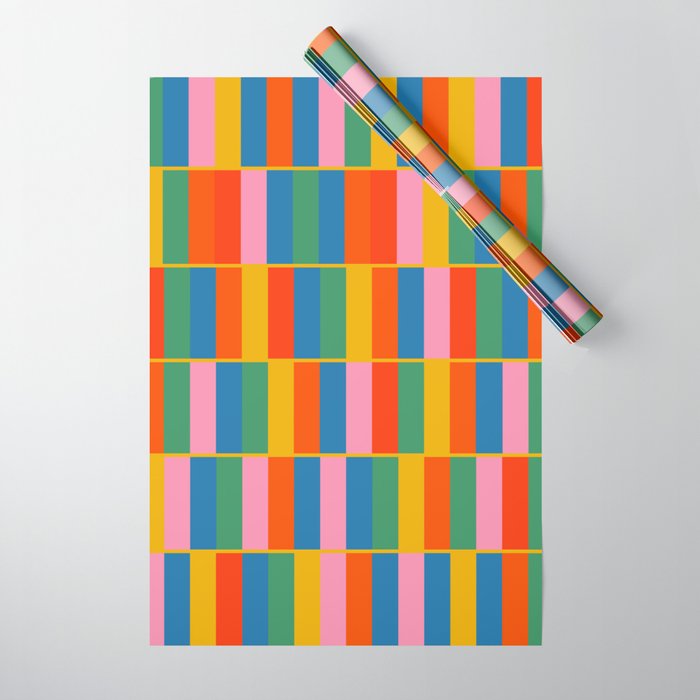 Long Blocks Colourful Geometric Check Pattern in Rainbow Pop Colors Wrapping Paper Gallery Image 1