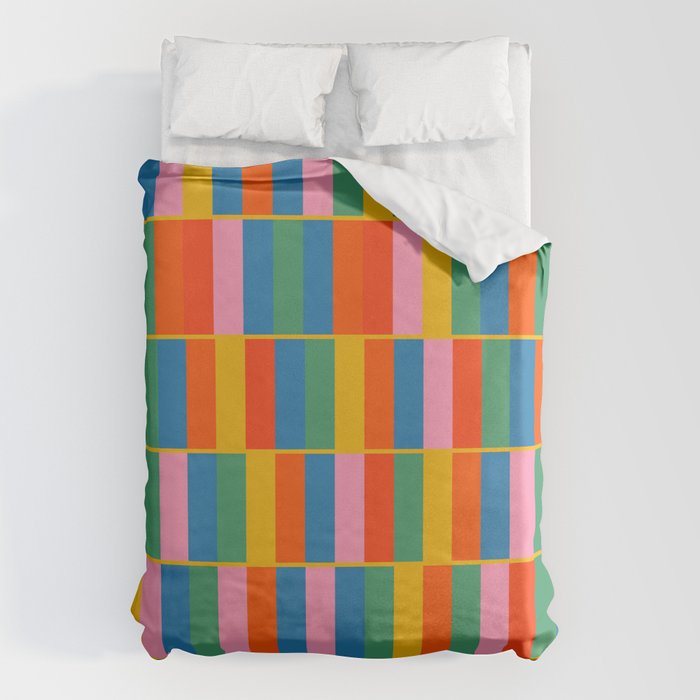 Long Blocks Colourful Geometric Check Pattern in Rainbow Pop Colors Duvet Cover Gallery Image 6