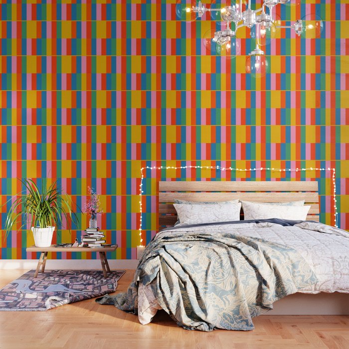 Long Blocks Colourful Geometric Check Pattern in Rainbow Pop Colors Wallpaper Gallery Image 1
