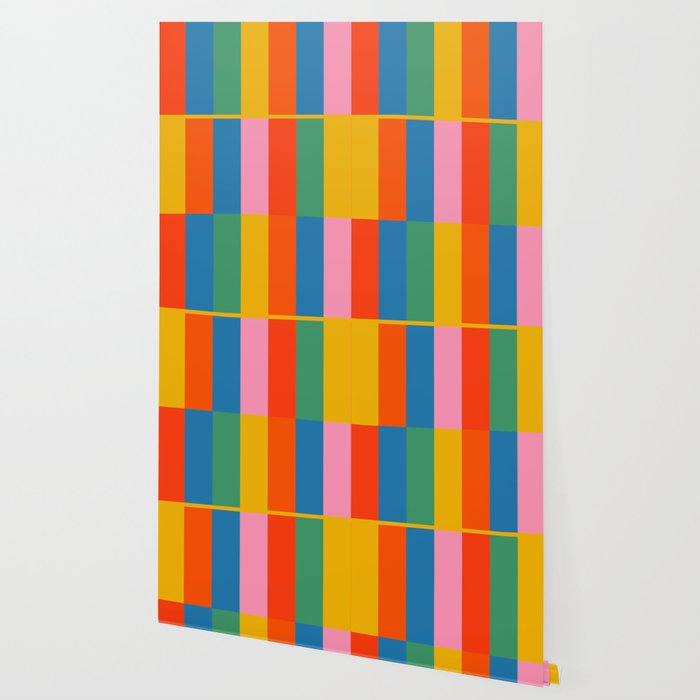 Long Blocks Colourful Geometric Check Pattern in Rainbow Pop Colors Wallpaper Gallery Image 2