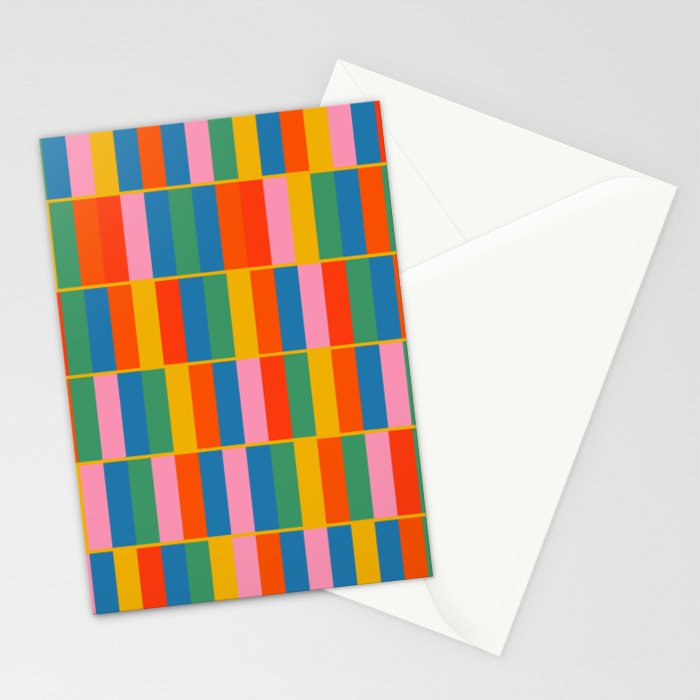 Long Blocks Colourful Geometric Check Pattern in Rainbow Pop Colors Stationery Card Gallery Image 2