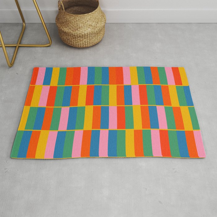 Long Blocks Colourful Geometric Check Pattern in Rainbow Pop Colors Rug Gallery Image 1