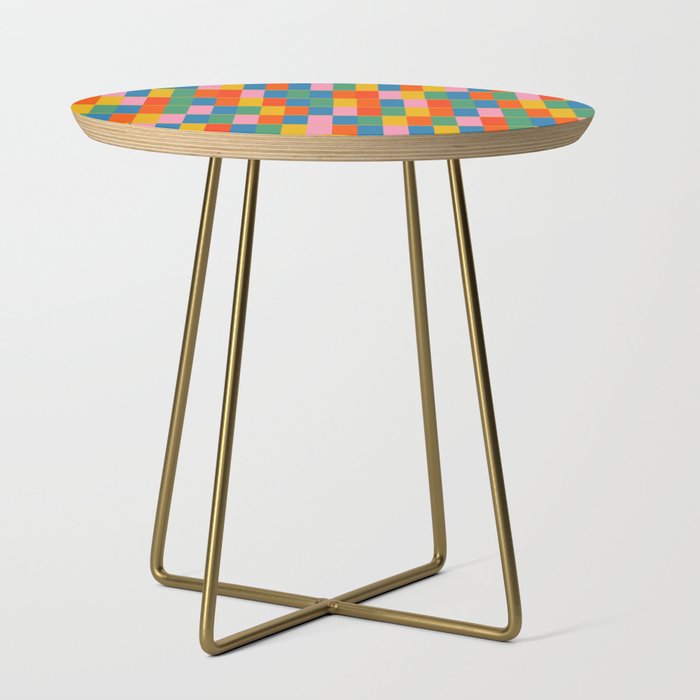 Long Blocks Colourful Geometric Check Pattern in Rainbow Pop Colors Side Table Gallery Image 1