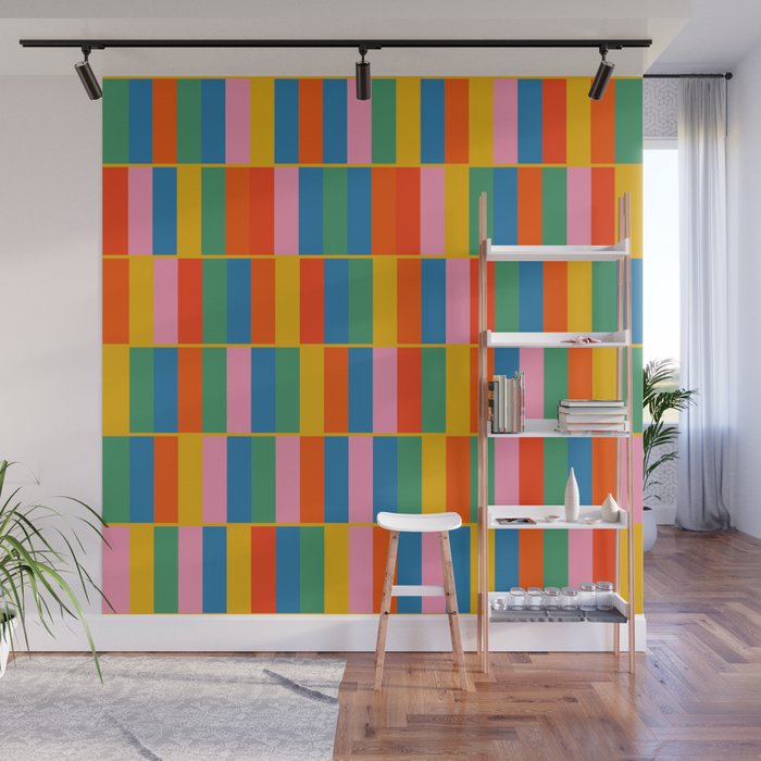 Long Blocks Colourful Geometric Check Pattern in Rainbow Pop Colors Wall Mural Gallery Image 1