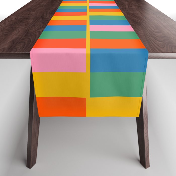 Long Blocks Colourful Geometric Check Pattern in Rainbow Pop Colors Table Runner Gallery Image 1