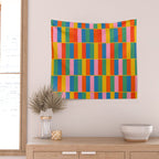 Long Blocks Colourful Geometric Check Pattern in Rainbow Pop Colors Wall Tapestry Gallery Image 2