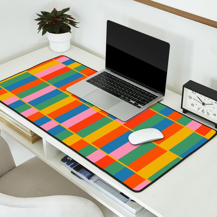 Long Blocks Colourful Geometric Check Pattern in Rainbow Pop Colors Desk Mat Gallery Image 2