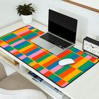 Long Blocks Colourful Geometric Check Pattern in Rainbow Pop Colors Desk Mat Gallery Image 2