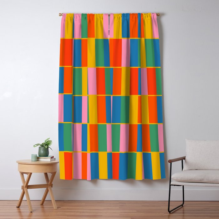 Long Blocks Colourful Geometric Check Pattern in Rainbow Pop Colors Window Curtain Gallery Image 5
