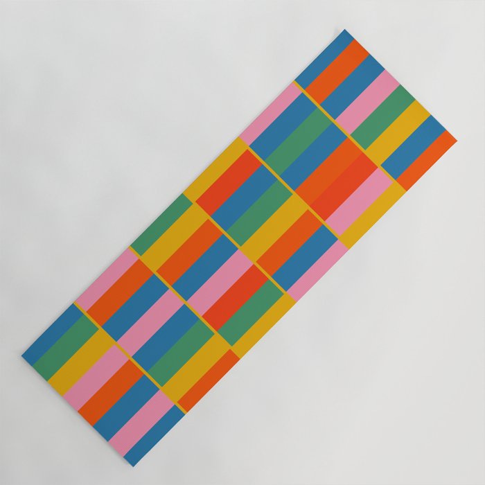 Long Blocks Colourful Geometric Check Pattern in Rainbow Pop Colors Yoga Mat Gallery Image 1