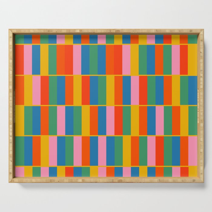 Long Blocks Colourful Geometric Check Pattern in Rainbow Pop Colors Serving Tray Gallery Image 1