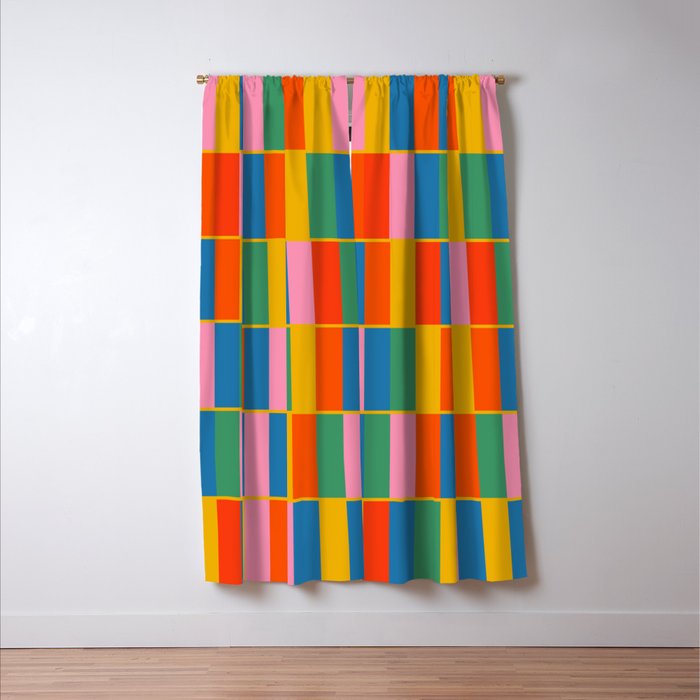 Long Blocks Colourful Geometric Check Pattern in Rainbow Pop Colors Window Curtain Gallery Image 3