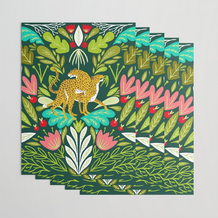 Cheetah Couple Illustration, Wild Cat Jungle Nature, Mandala Painting, Wildlife Tropical Tiger Wrapping Paper Gallery Image 3