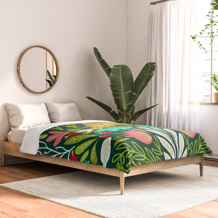 Cheetah Couple Illustration, Wild Cat Jungle Nature, Mandala Painting, Wildlife Tropical Tiger Comforter Gallery Image 2