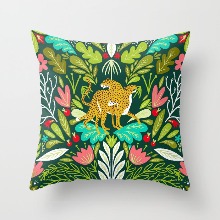 Cheetah Couple Illustration, Wild Cat Jungle Nature, Mandala Painting, Wildlife Tropical Tiger Throw Pillow Gallery Image 6