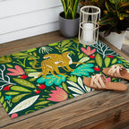 Cheetah Couple Illustration, Wild Cat Jungle Nature, Mandala Painting, Wildlife Tropical Tiger Outdoor Rug Gallery Image 2