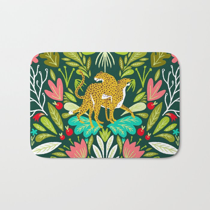 Cheetah Couple Illustration, Wild Cat Jungle Nature, Mandala Painting, Wildlife Tropical Tiger Bath Mat Gallery Image 1