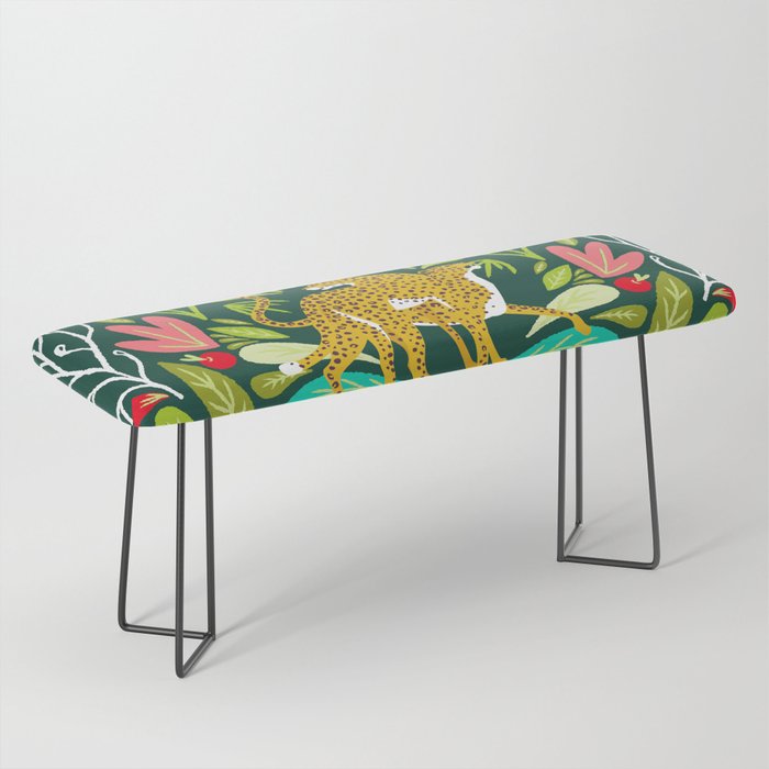 Cheetah Couple Illustration, Wild Cat Jungle Nature, Mandala Painting, Wildlife Tropical Tiger Bench Gallery Image 1