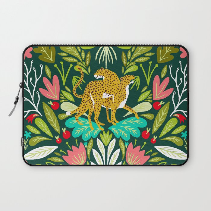 Cheetah Couple Illustration, Wild Cat Jungle Nature, Mandala Painting, Wildlife Tropical Tiger Laptop Sleeve Gallery Image 1
