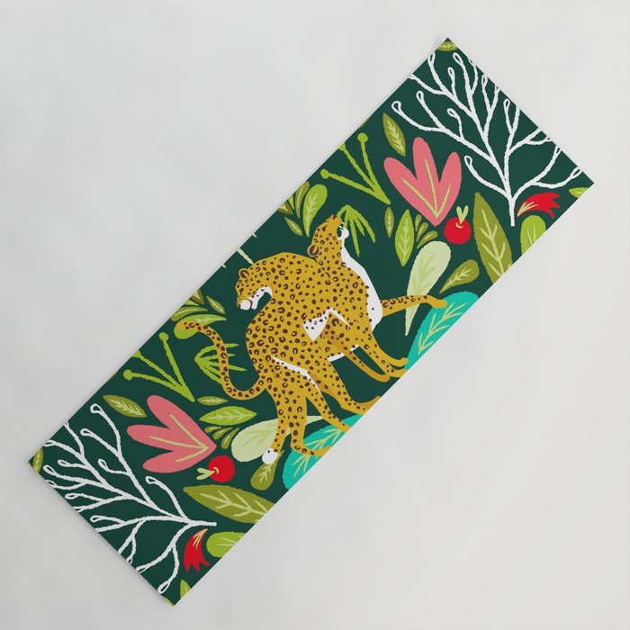 Cheetah Couple Illustration, Wild Cat Jungle Nature, Mandala Painting, Wildlife Tropical Tiger Yoga Mat Gallery Image 1