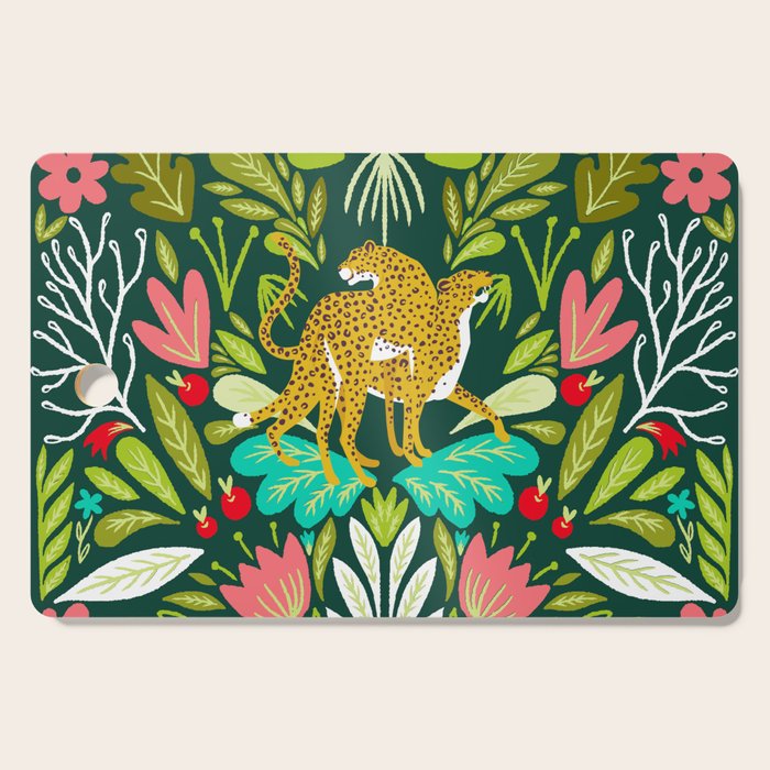 Cheetah Couple Illustration, Wild Cat Jungle Nature, Mandala Painting, Wildlife Tropical Tiger Cutting Board Gallery Image 1