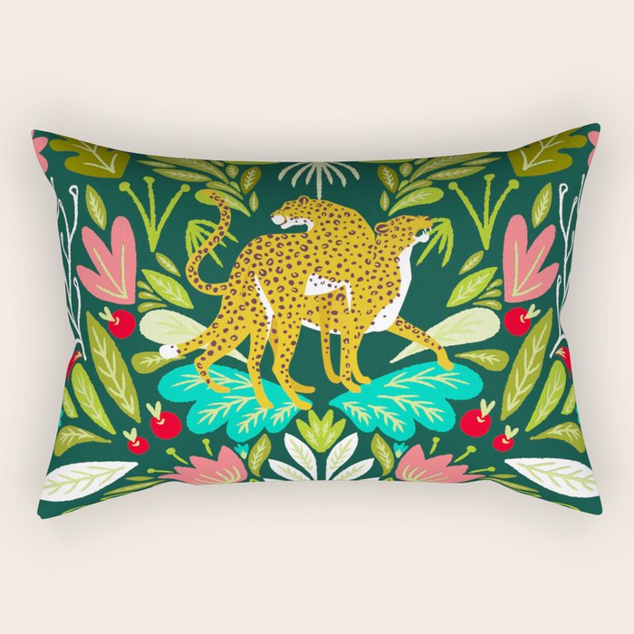 Cheetah Couple Illustration, Wild Cat Jungle Nature, Mandala Painting, Wildlife Tropical Tiger Rectangular Pillow Gallery Image 1