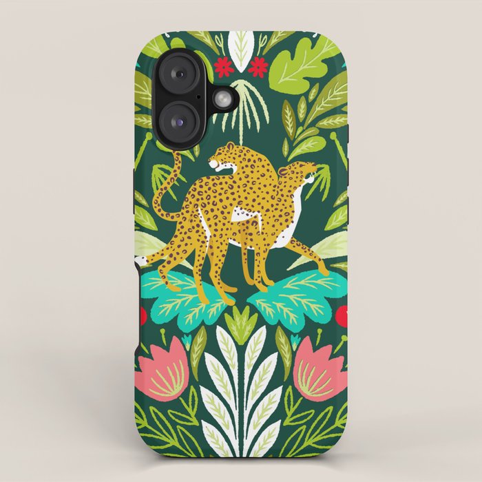 Cheetah Couple Illustration, Wild Cat Jungle Nature, Mandala Painting, Wildlife Tropical Tiger iPhone Case Gallery Image 1