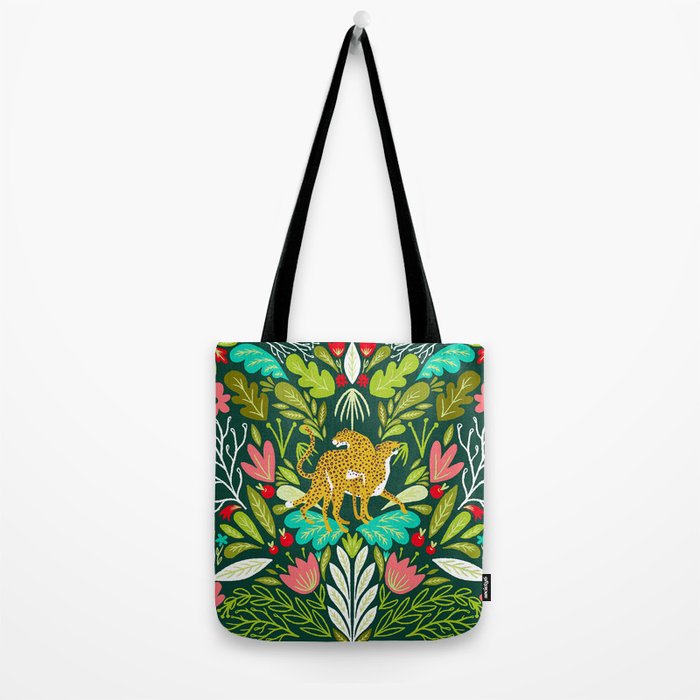 Cheetah Couple Illustration, Wild Cat Jungle Nature, Mandala Painting, Wildlife Tropical Tiger Tote Bag Gallery Image 2