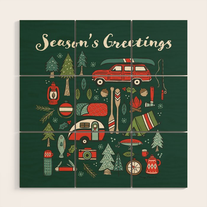 Seasons Greetings - Camping Christmas Wood Wall Art Gallery Image 1