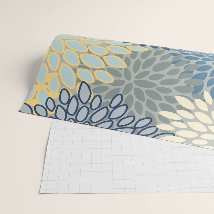 Floral Print, Yellow, Gray, Blue, Teal Wrapping Paper Gallery Image 2