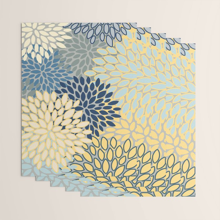 Floral Print, Yellow, Gray, Blue, Teal Wrapping Paper Gallery Image 3