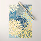 Floral Print, Yellow, Gray, Blue, Teal Wrapping Paper Gallery Image 1