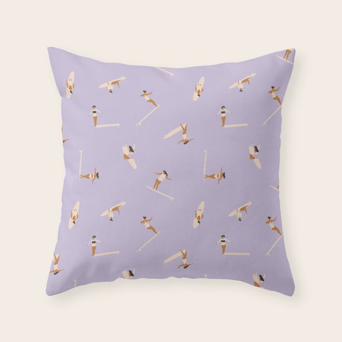 Surf girls in violet Throw Pillow Gallery Image 1