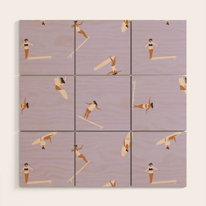 Surf girls in violet Wood Wall Art Gallery Image 1