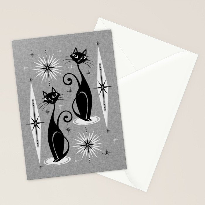 Mid Century Meow Atomic Cats on Cool Gray ©studioxtine Stationery Card Gallery Image 2