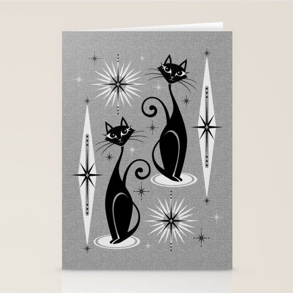 Mid Century Meow Atomic Cats on Cool Gray ©studioxtine Stationery Card