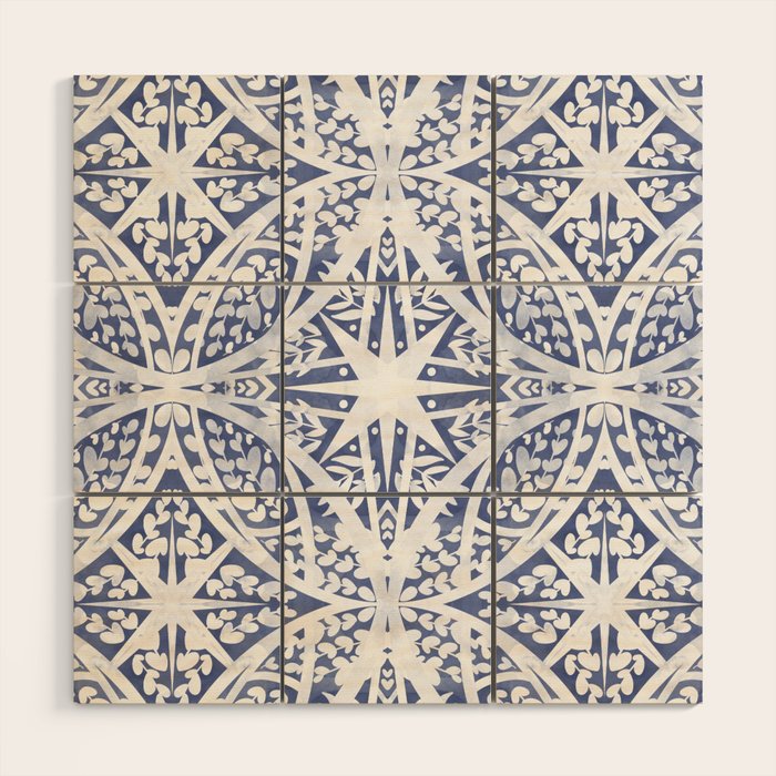 Leaves indigo fantasy tiled 4 Wood Wall Art Gallery Image 1