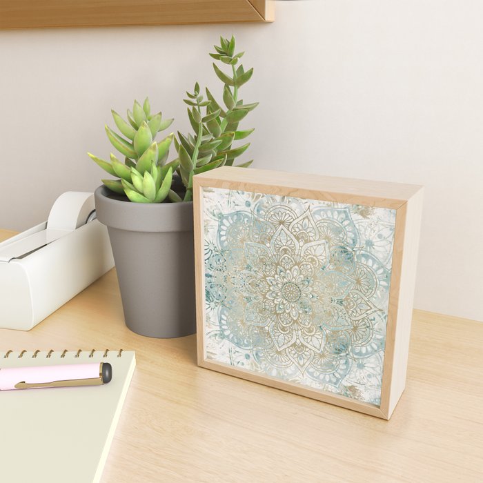 Mandala Flower, Teal and Gold, Floral Prints Mini Art Print Gallery Image 2