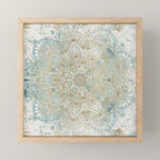 Mandala Flower, Teal and Gold, Floral Prints Mini Art Print Gallery Image 1
